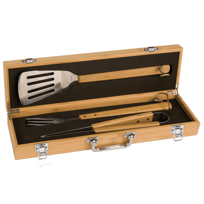 Bamboo 3 Piece BBQ Set in Bamboo Case