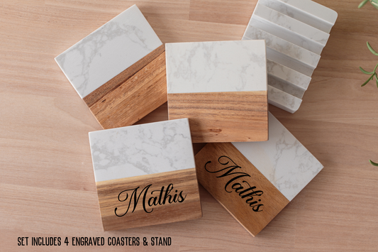 Marble & Wood Coasters & Stand