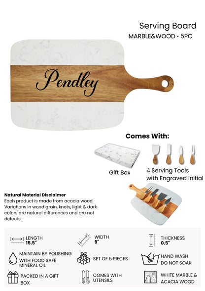 Marble and Wood Charcuterie Board 5pc