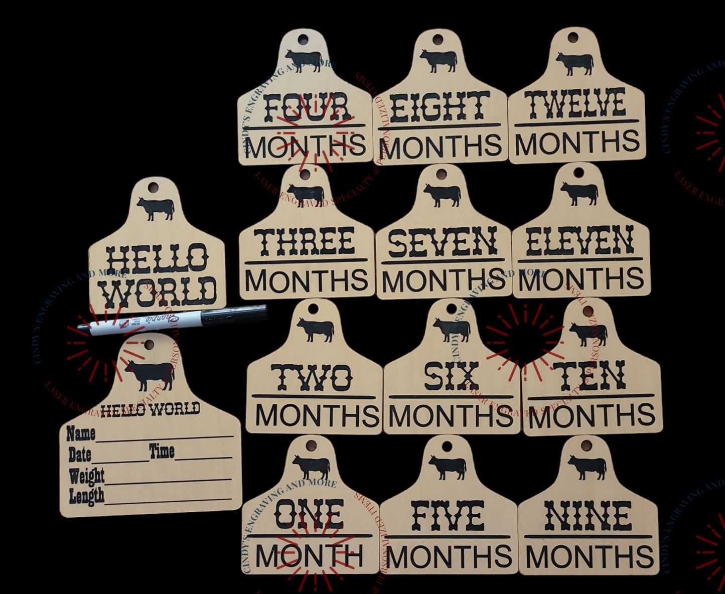 Cow Tag Hello World Baby Milestones & Closet Dividers