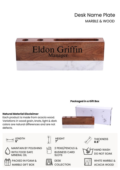 Desk Name Plate with Business Card & Pen Holders