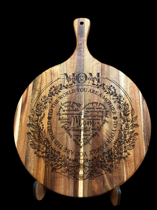 Best Mom Ever Round Cutting Board with Handle